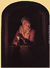 Gerrit Dou Canvas Paintings - Old Woman with a Candle